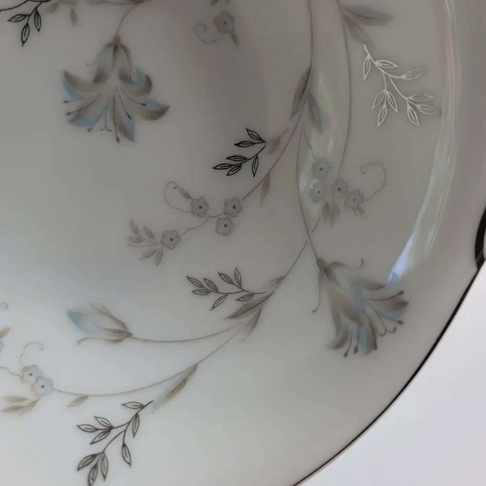 Noritake Valerie Lugged Soup Bowls Blue Gray Floral Platinum Trim #5812